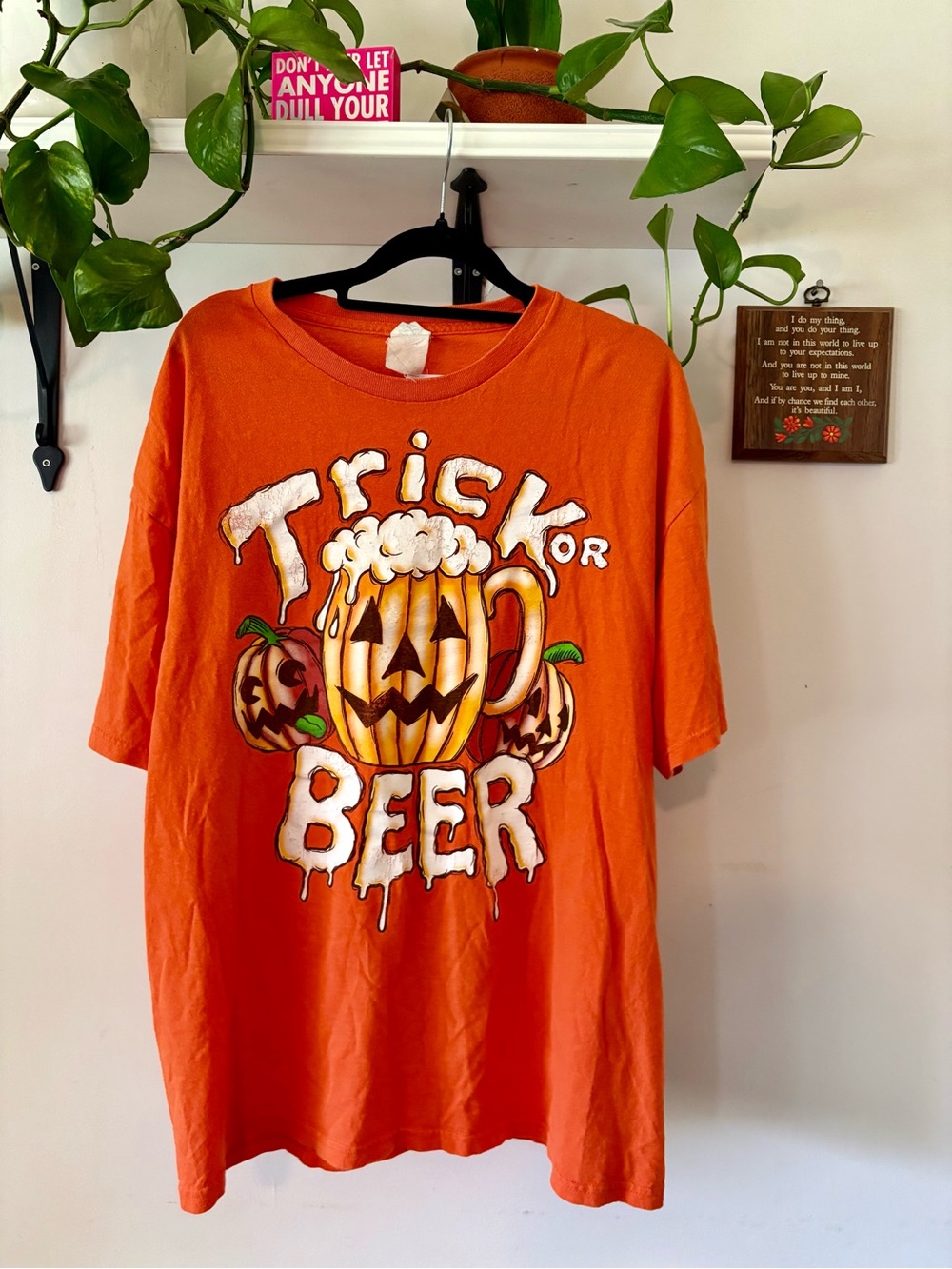 Trick or Beer Orange Graphic Halloween Tee - Unbranded